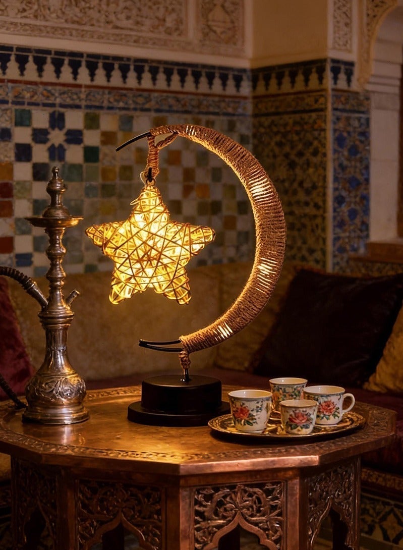 Topyich Enchanted Lunar Ramadan Lamp, Woven Moon Star Table Lamp, Warm Glow Ramadan Decoration for Home Bedroom & Desktop - Image 5
